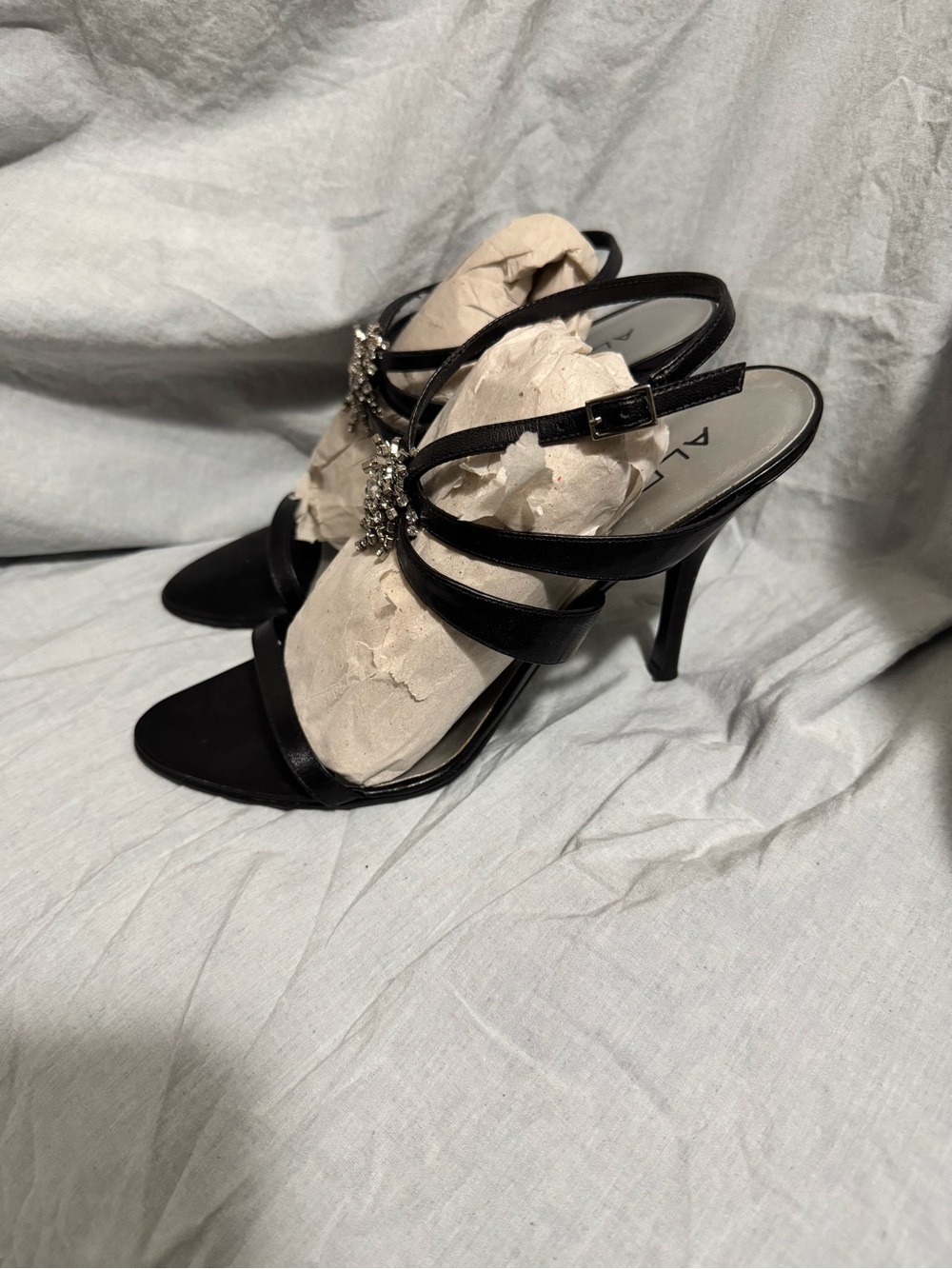 Aldo Black Strappy High Heel Sandals with Crystal Accent Size 41 women’s 10